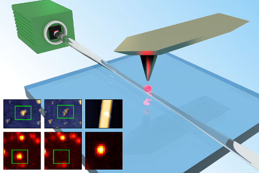 Artists view of single nanodiamond coupled to a tapered fiber